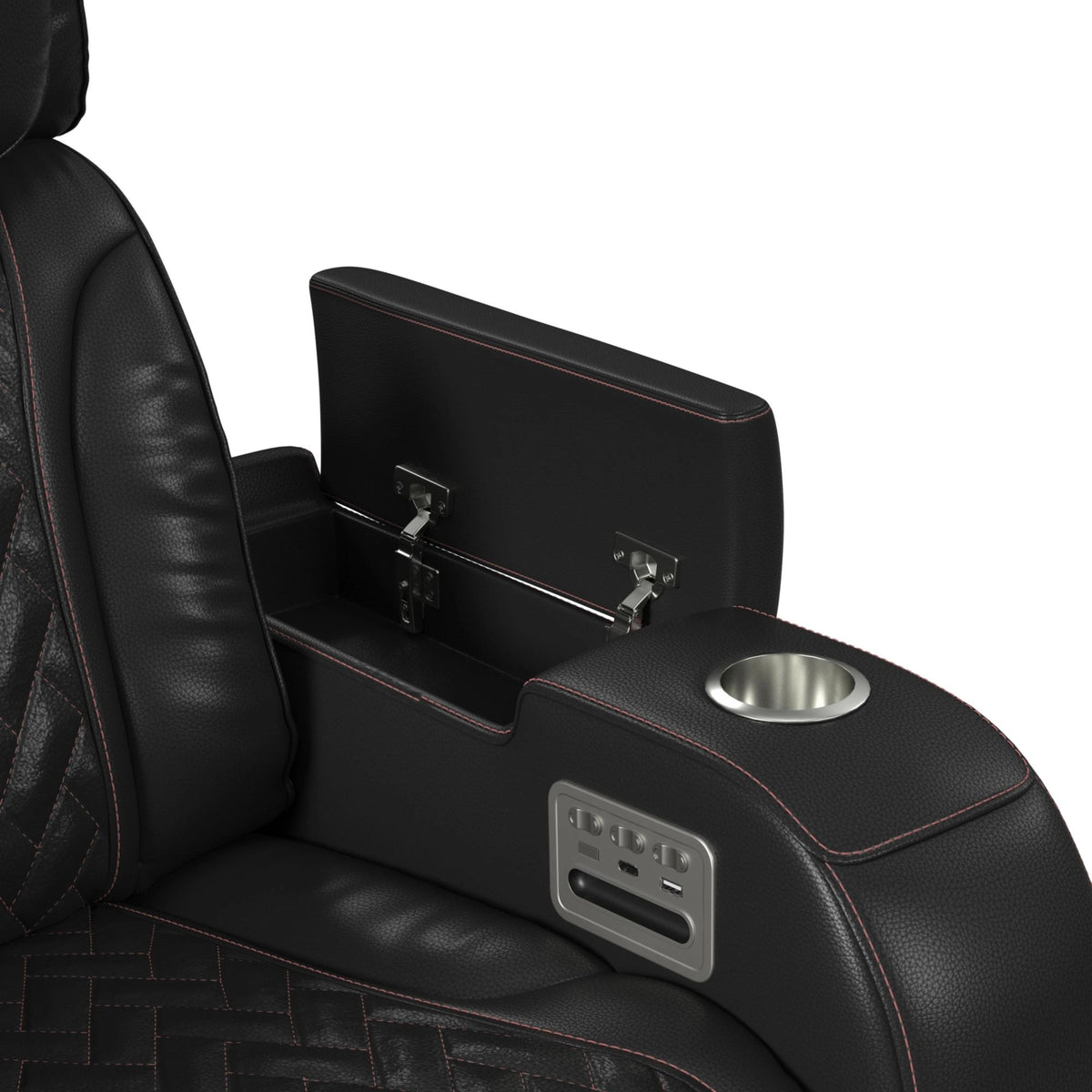 Prime Time P3 Living Room Set in Jett Black with Red Stitching