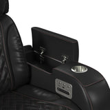 Prime Time P3 Loveseat with LED, wireless charger pocket, and Console in Jett Black with Red Stitching