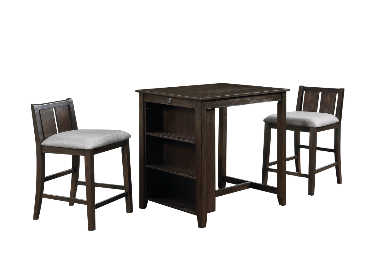 HESTON 36" STORAGE COUNTER TABLE SET W/2 CHAIRS-CHERRY