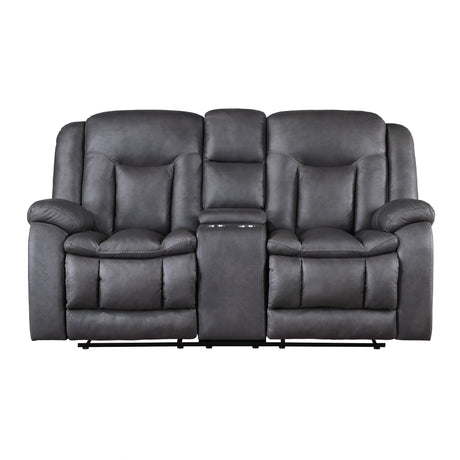 Morello Console Loveseat W/ Dual Recliners-Gray