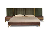 Calabria Modern Walnut & Green Velvet Bedroom Set