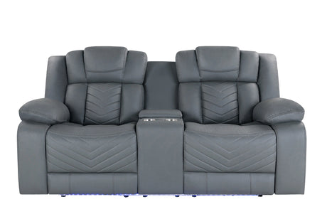 U7069 Grey 10 Pwr Con Rec Loveseat with LED and Immersive Sound