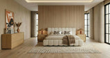 Harris + Dustin - Modern Off-White Fabric + Natural Oak 4-Piece Bedroom Set