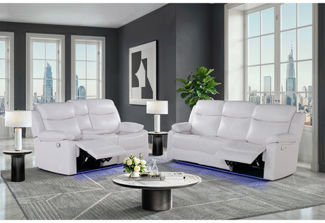 U6026 Blanche White Rec Sofa/Console Rec Loveseat with LED and Speaker