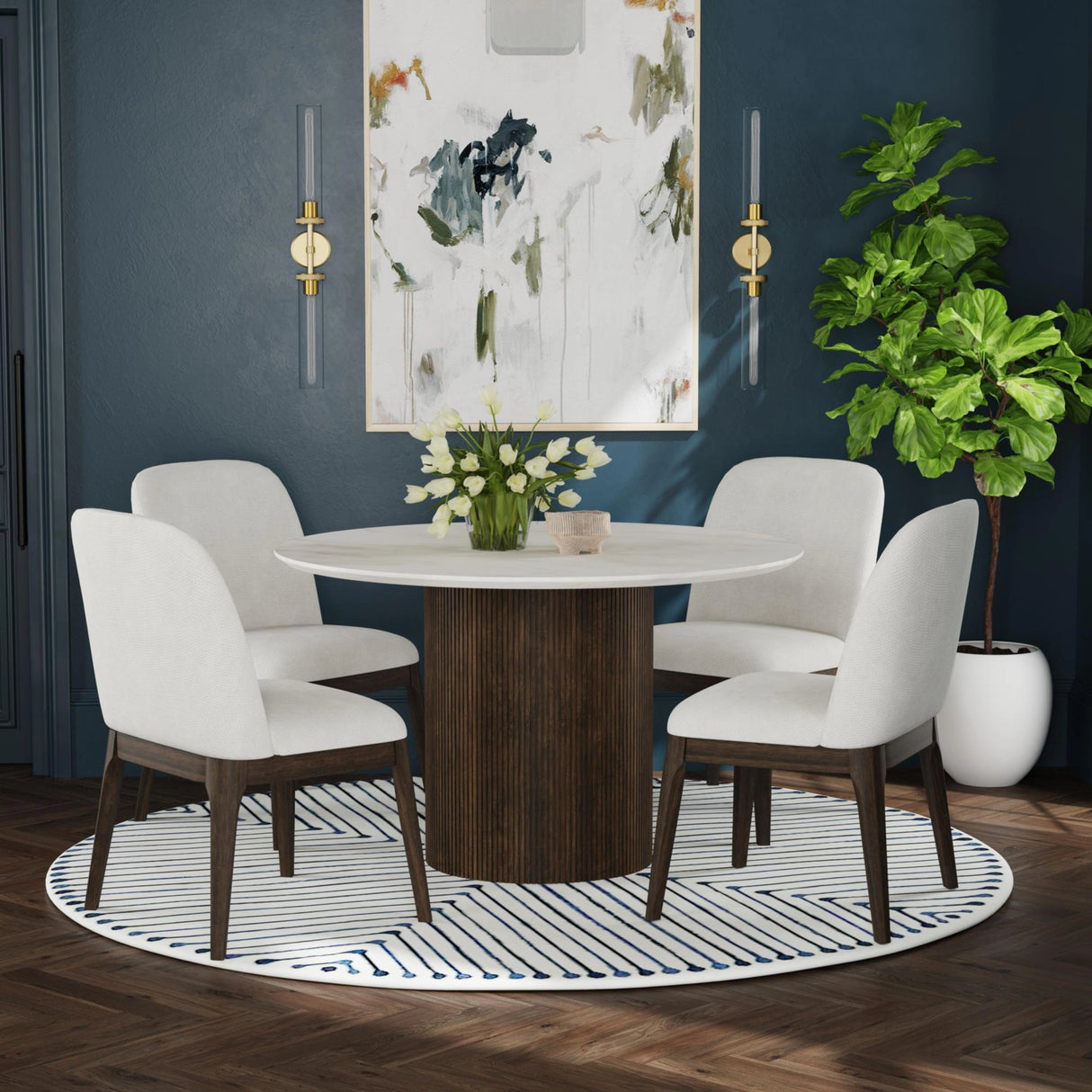 Sylvie Round Dining Table with White Faux Marble Top