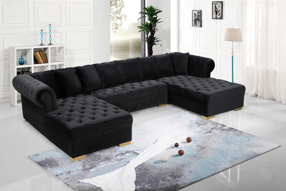 Presley Black Velvet 3pc. Sectional