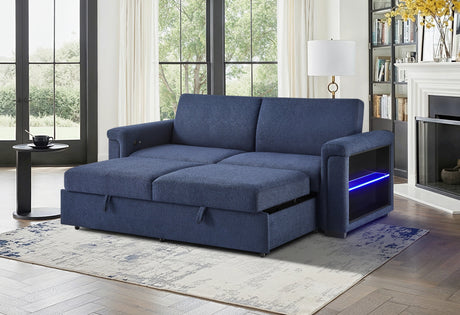 U0211 Navy Pull Out Sofa Bed with LED Acrylic Shelves and Speakers