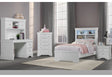 Pompei Metallic White Bookcase Twin Bed, Dresser, Mirror & Ns