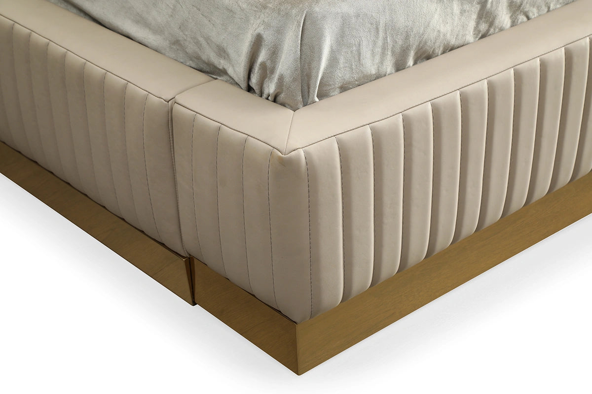 Sterling Modern Beige Bonded Leather & Gold Bed