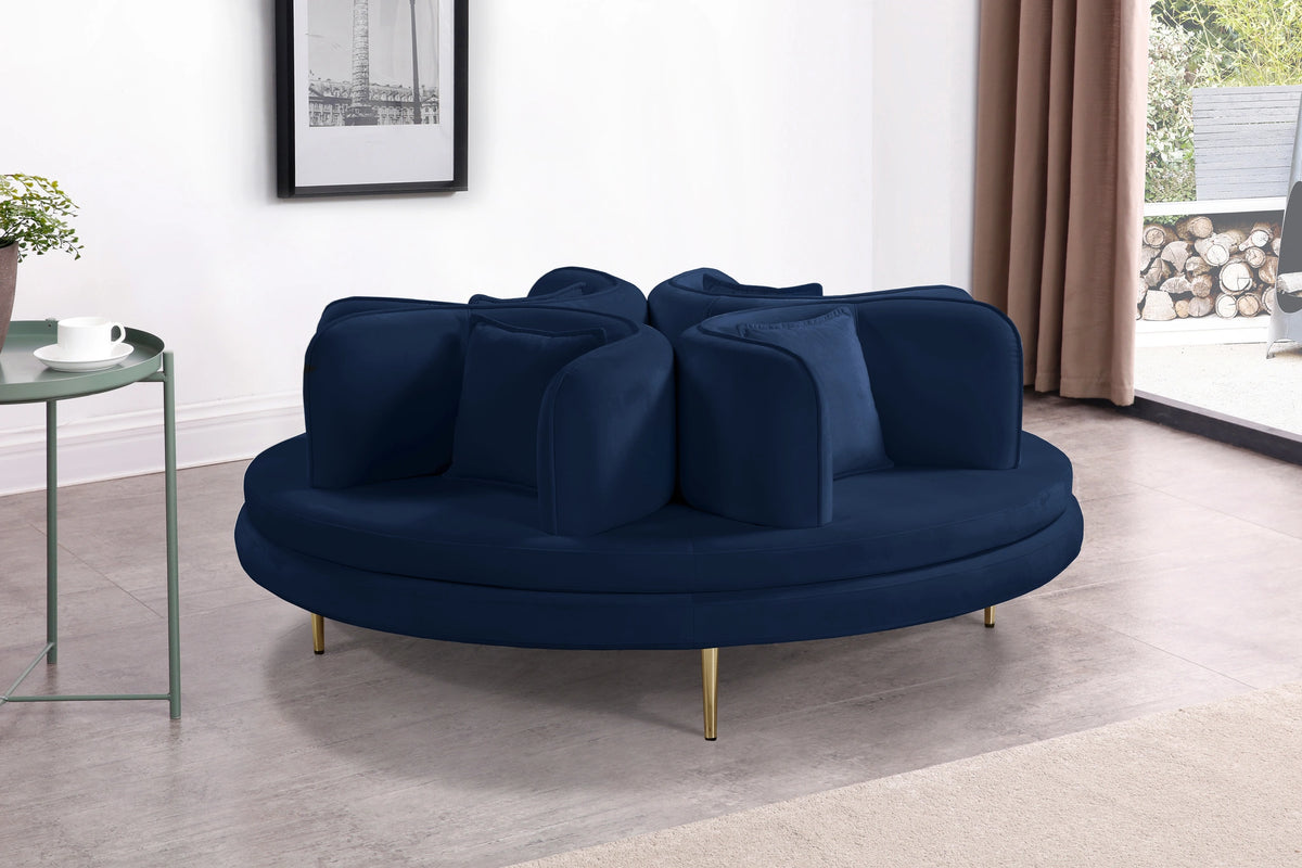 Circlet Navy Velvet Round Sofa Settee