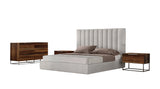 Valhalla + Lorenzo - Modern White Fabric + Light Oak 4-Piece Bedroom Set