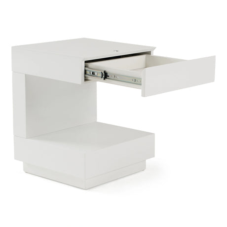 Esso Modern White Glossy Tall Nightstand - galleria furniture outlet