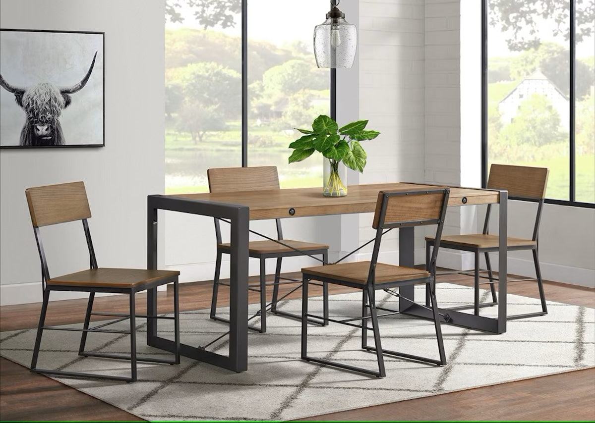 Elements International Industrial Austin Side Chair (Set of 2) in Gunmetal and Brown