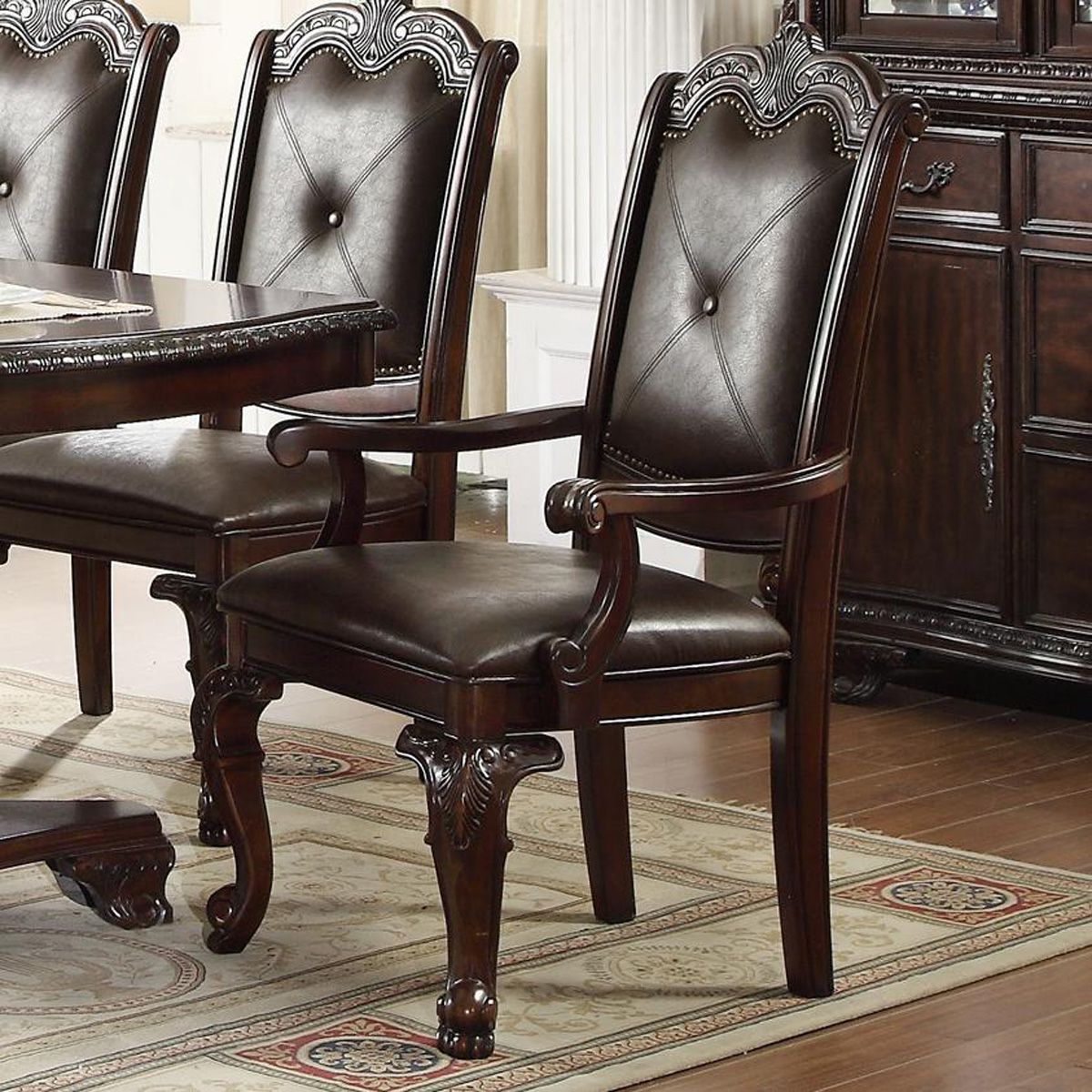 Crown Mark Kiera Dining Arm Chair in Warm Brown (Set of 2)