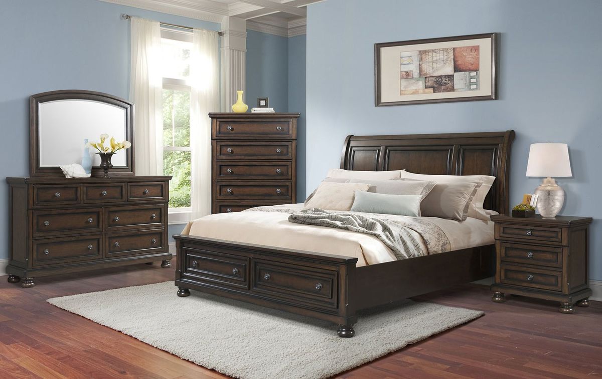 Elements International Kingston King Bed with Storage Footboard in Walnut