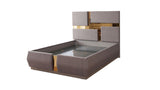 Galaxy Home Lorenzo Gold Detailed Tufted Upholstery Queen Bed in Grey