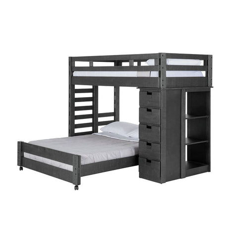 Elements International Vista Twin over Full Basic Loft Bed with Bookcase in Grey image