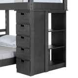 Elements International Vista Twin over Full Basic Loft Bed with Bookcase in Grey
