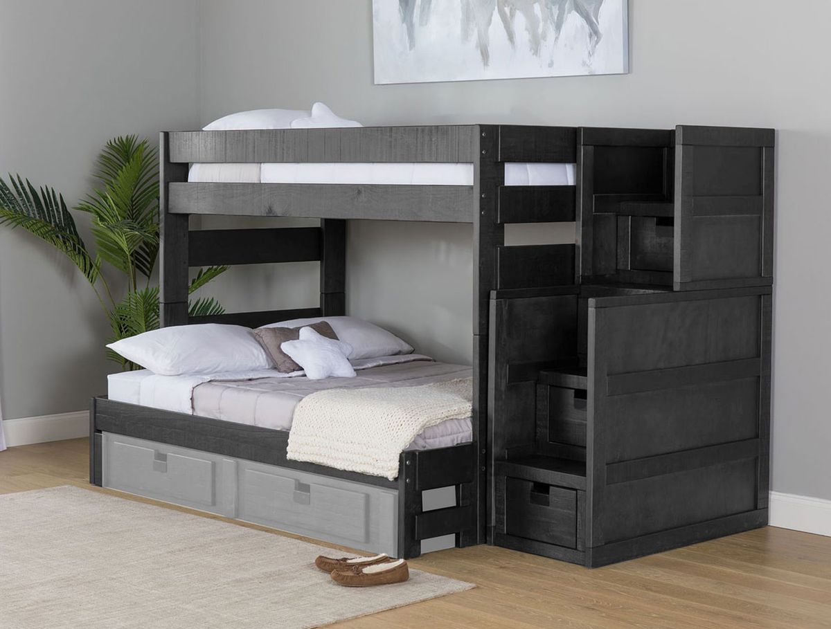 Elements International Vista Twin over Full Bunk Bed with Staircase in Grey image