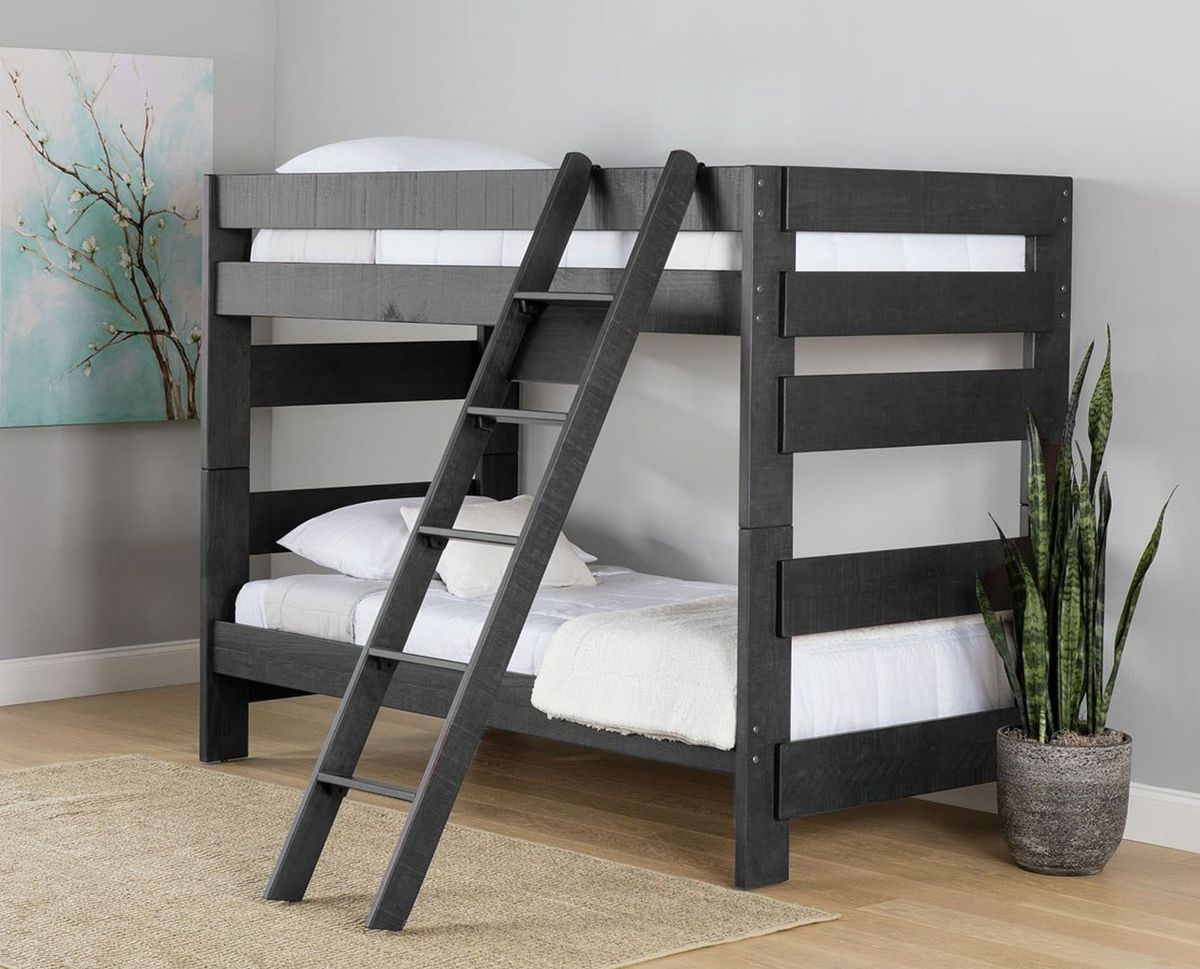 Elements International Vista Twin over Full Bunk Bed with Ladder in Grey