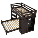 Elements International Vista Twin over Full Basic Loft Bed with Bookcase in Brown