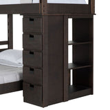 Elements International Vista Twin over Full Basic Loft Bed with Bookcase in Brown