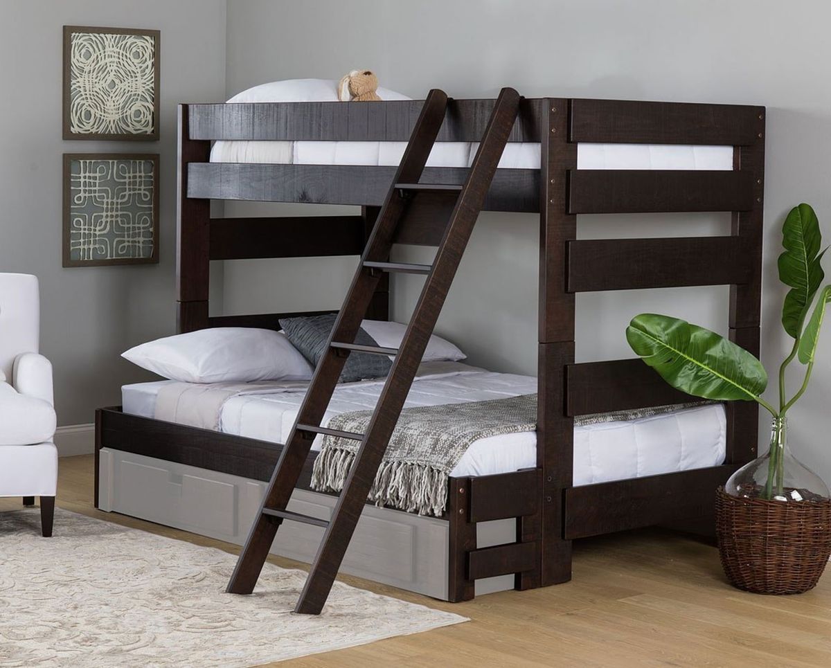 Elements International Vista Twin over Full Bunk Bed with Ladder in Brown