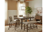 D4355 BROWN BAR TABLE WITH 6 BAR STOOLS