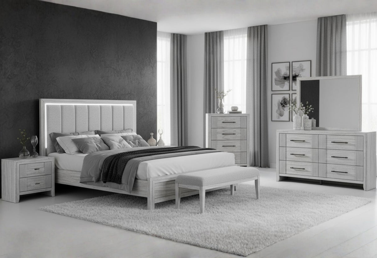 ELSIE GREY KING BED WITH LED