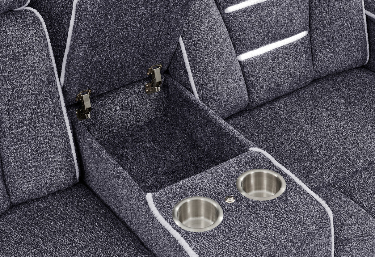 U1895 GREY P2 CONSOLE RECLINING LOVESEAT WITH IS AND LED
