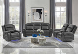 U8879 CHARCOAL PWR REC SOFA/PWR CON REC LOVESEAT/PWR REC W/LED & GL SS