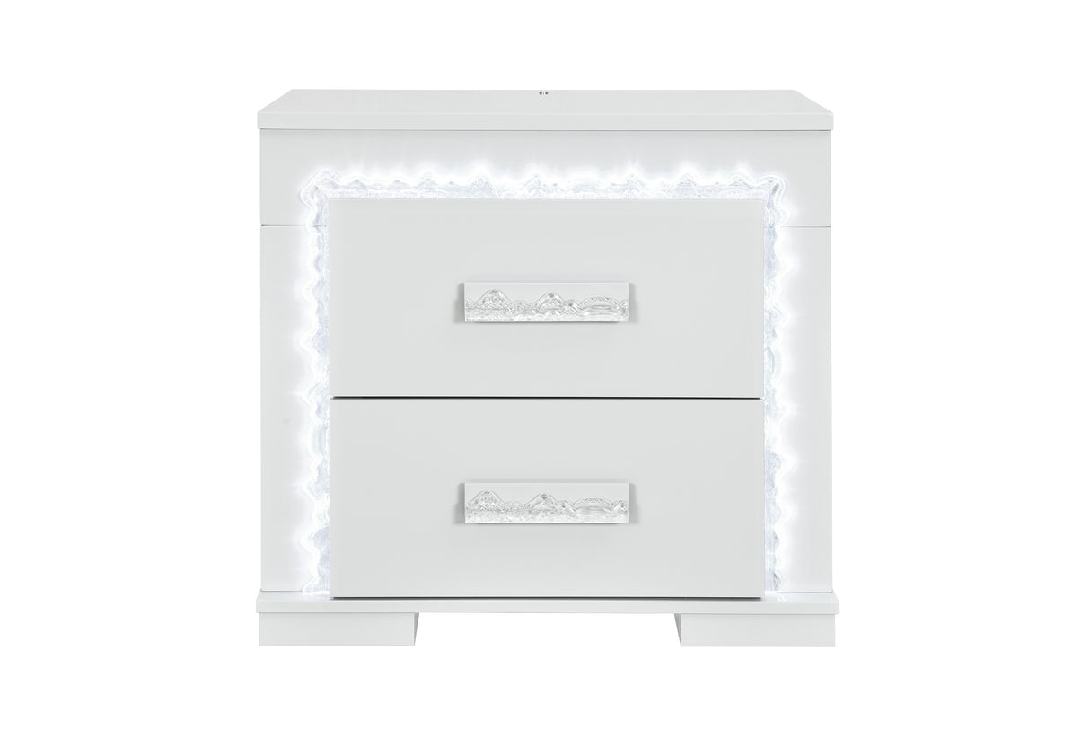 Naomi Silver Marble Nightstand with LED