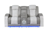 U8000 GREY PWR CONSOLE REC LOVESEAT W/PHR, LED AND SPEAKER