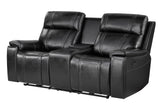 U8880 BLACK LEATHER POWER CONSOLE RECLINING LOVESEAT WITH COOLER