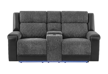 U5915 Grey/Black Console Rec Loveseat W/Immersive Sound & Blue LED