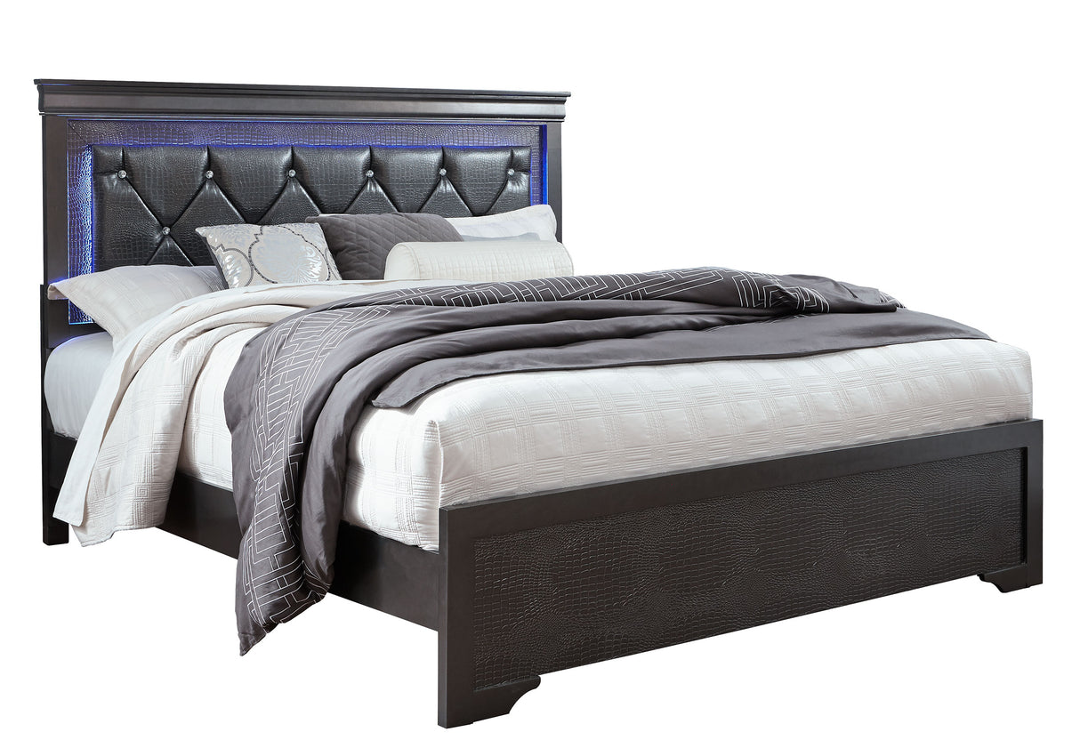 POMPEI METALLIC GREY QUEEN BED WITH LED