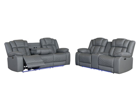 U7068 GREY 10 PWR REC SOFA/PWR CONSOLE REC LOVESEAT/PWR RECLINER W/LED - galleria furniture outlet