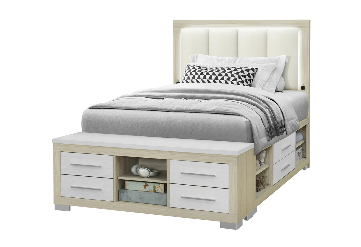 EMMA NATURAL/WHITE FULL BED WITH LED AND USB