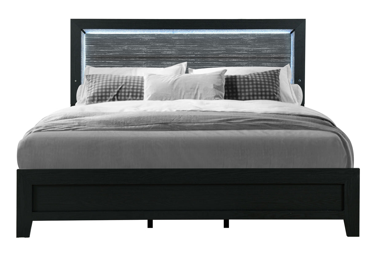 REID BLACK KING BED GROUP WITH LED