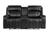 U8880 BLACK LEATHER POWER CONSOLE RECLINING LOVESEAT WITH COOLER