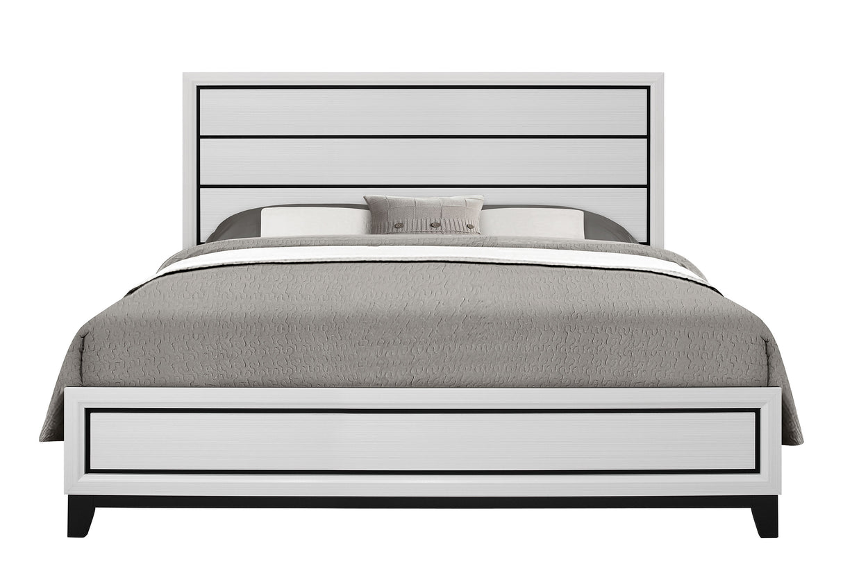 KATE WHITE KING BED, DRESSER, MIRROR AND NIGHTSTAND