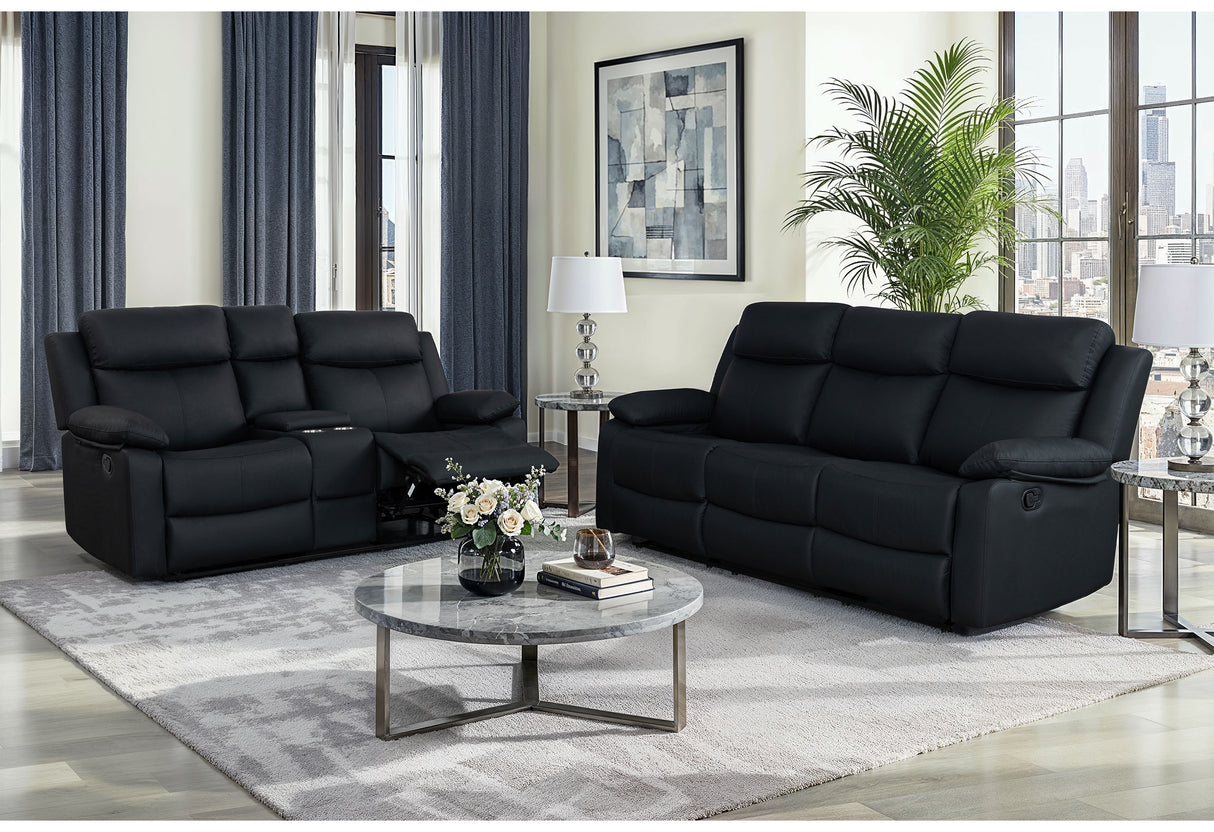 U6026 Black Pu 72A Rec Sofa/Console Rec Loveseat with LED and Speaker