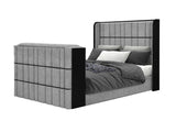 ISABELLA GREY QUEEN BED W/LED, TV LIFT, SPEAKER AND FIREPLACE
