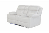 U6026 BLANCHE WHITE CONSOLE RECLINING LOVESEAT WITH LED AND SPEAKER