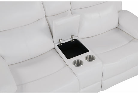 U6026 Blanche White Rec Sofa/Console Rec Loveseat with LED and Speaker
