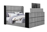 ISABELLA GREY KING BED W/LED, TV LIFT, SPEAKER AND FIREPLACE