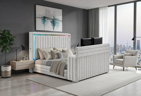 Elias Grey Bed with Immersive Sound Speaker, LED, TV Lift and Fp