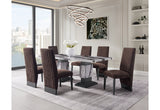 D12 DINING TABLE AND 6 D12 BROWN DINING CHAIRS