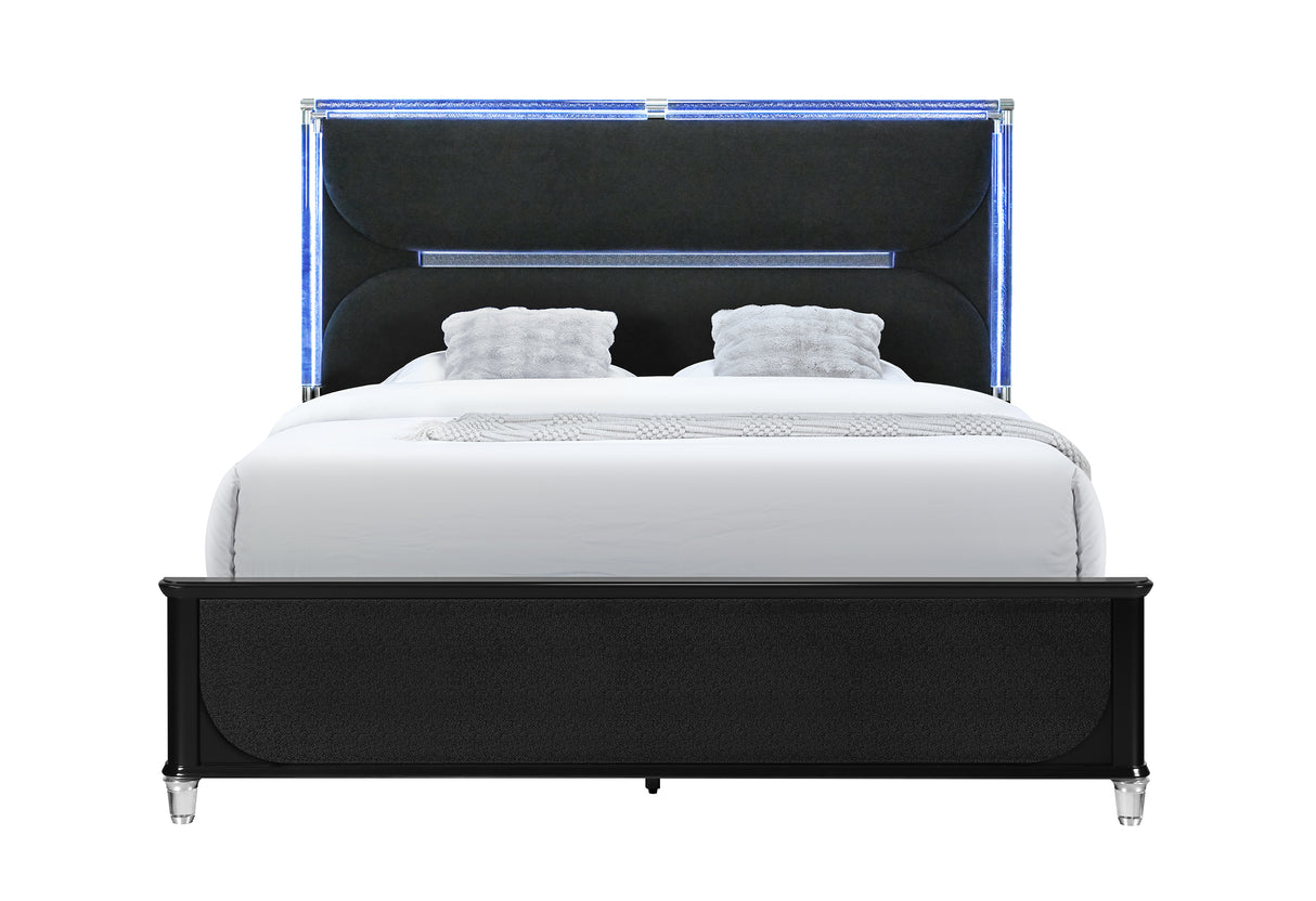 LANDO BLACK QUEEN BED WITH CONTINUOUS LED