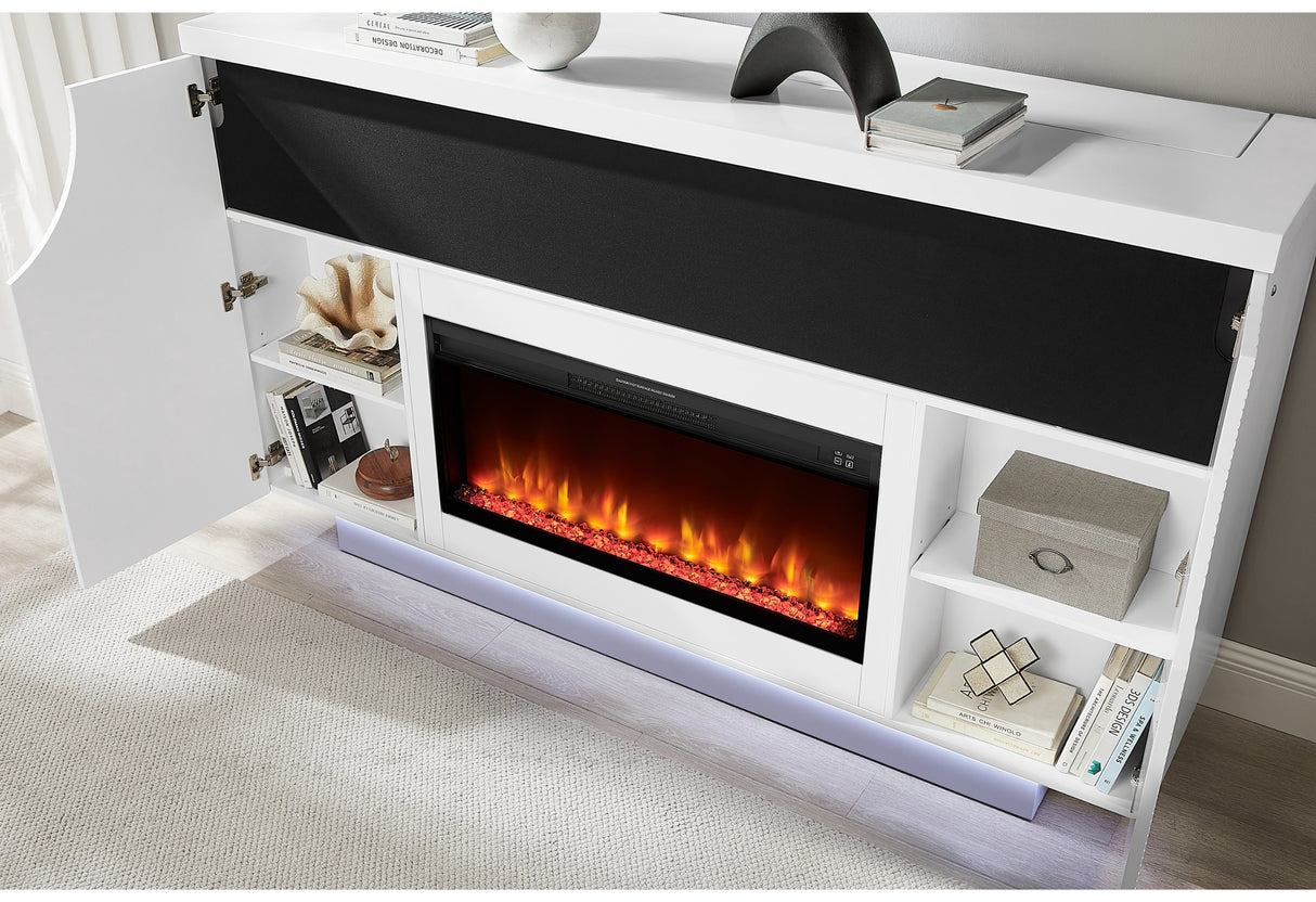 AVEENA WHITE 76" ENT UNIT WITH TV, LED, SPEAKERS, CRYSTAL AND POP-UP